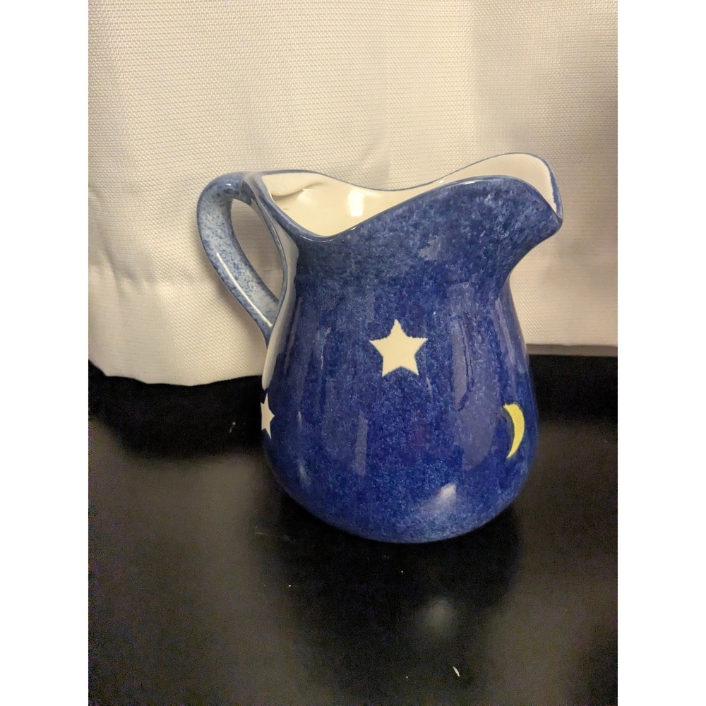 90s Celestial Blue Star Moon Pitcher Whimsigoth Pottery